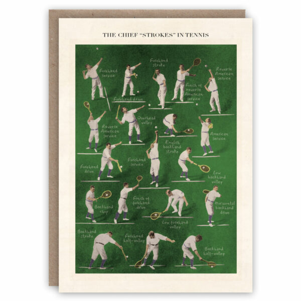 Vintage style tennis greeting card of different strokes