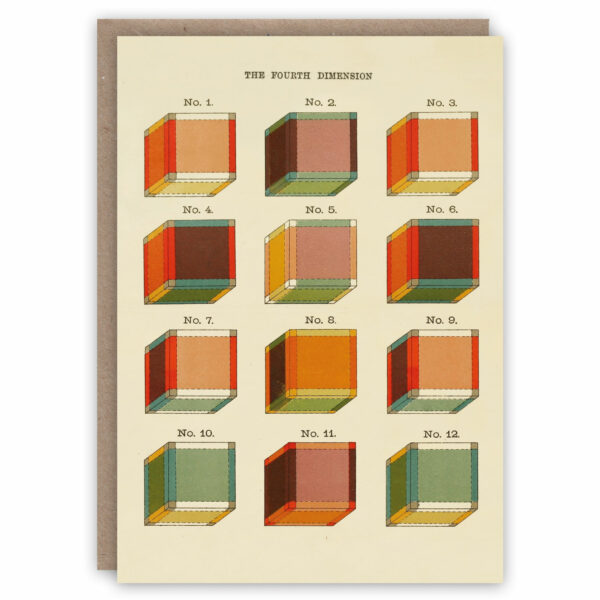 Greeting card illustrating Charles Howard Hinton's concept of the fourth dimension