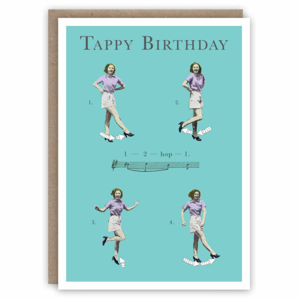 Tap dancing birthday card featuring Ginger Rogers