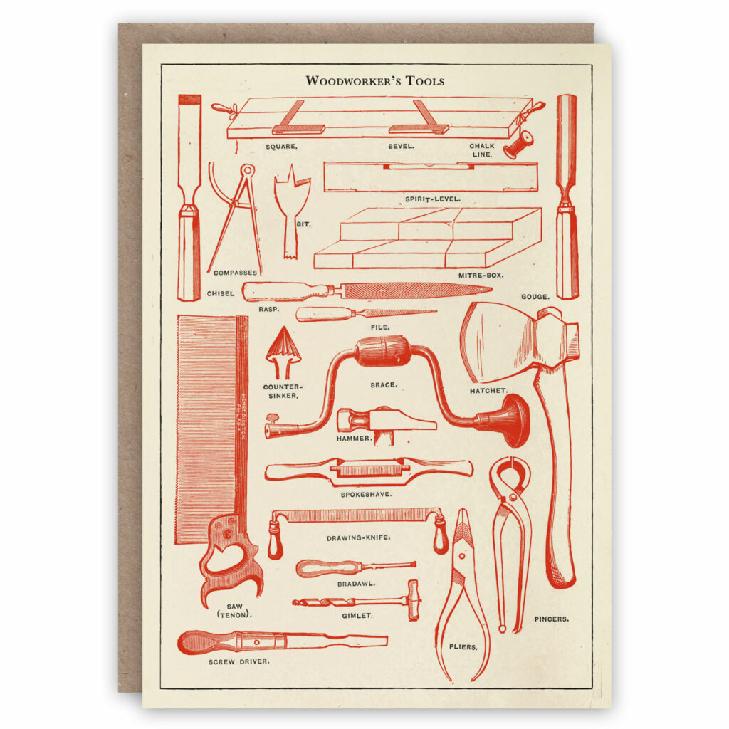 Greeting card illustrating vintage woodworkers tools