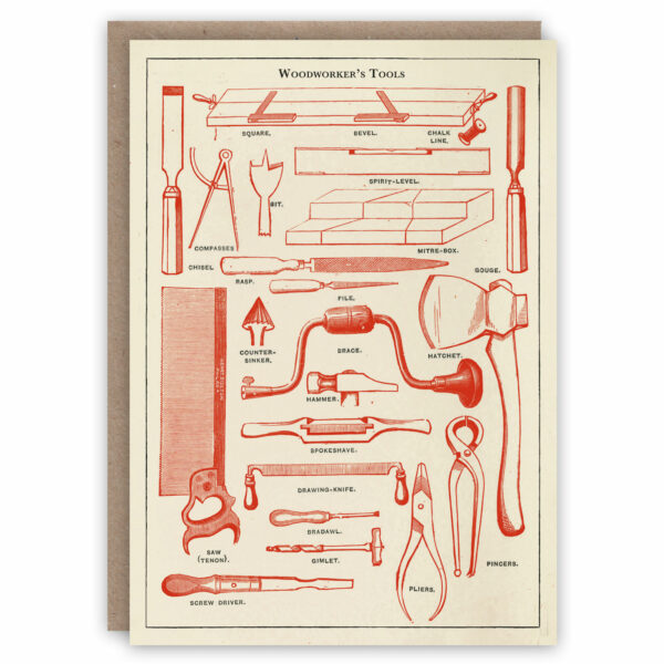 Greeting card illustrating vintage woodworkers tools