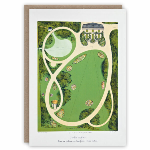 Greeting card illustrating the design of an English garden