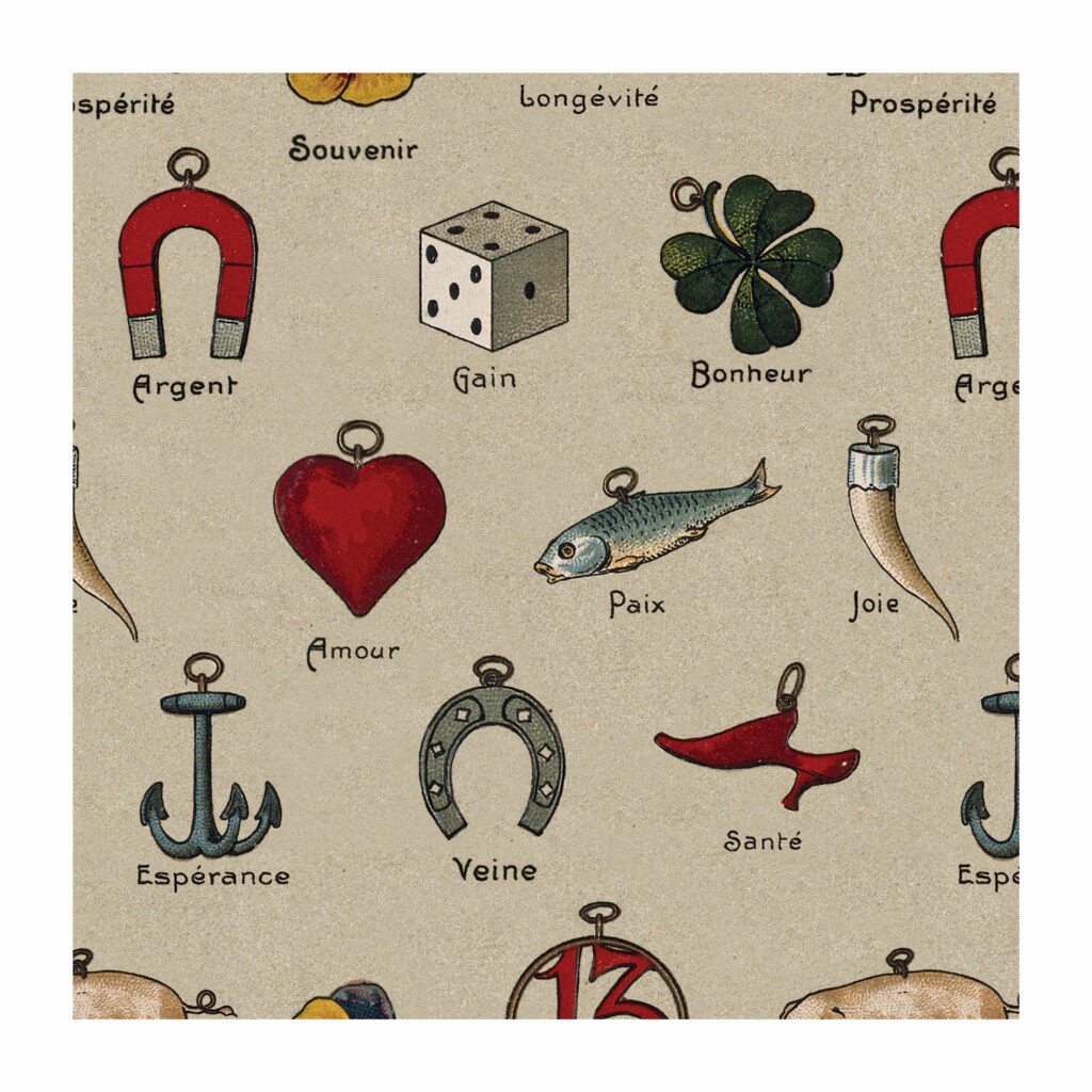 Detail from good luck wrapping paper, French