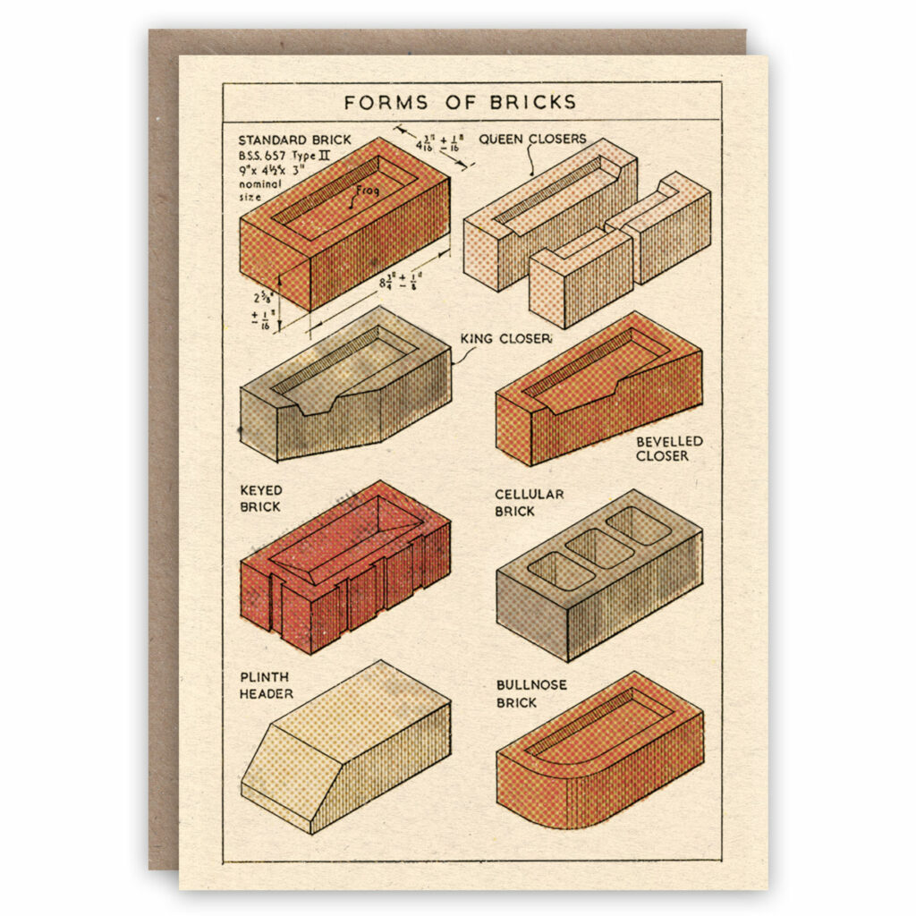 Greeting card illustrating different types of brick