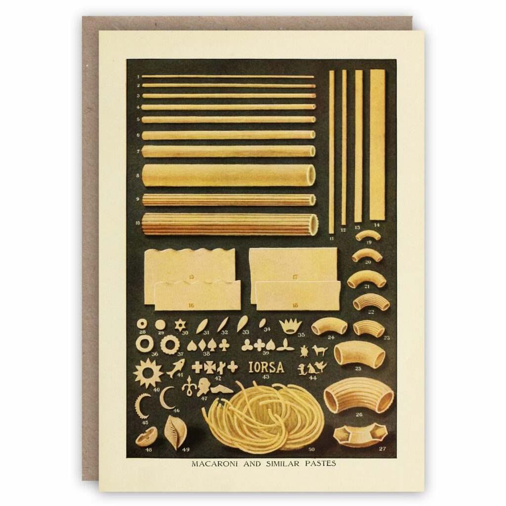 Greeting card illustrating varieties of pasta